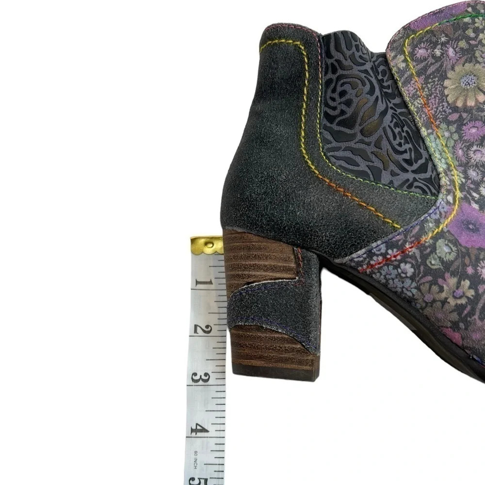 L'Artiste by Spring Step Navy/Purple Rainbow Floral Bootie Boots Size 37 - Picture 11 of 12